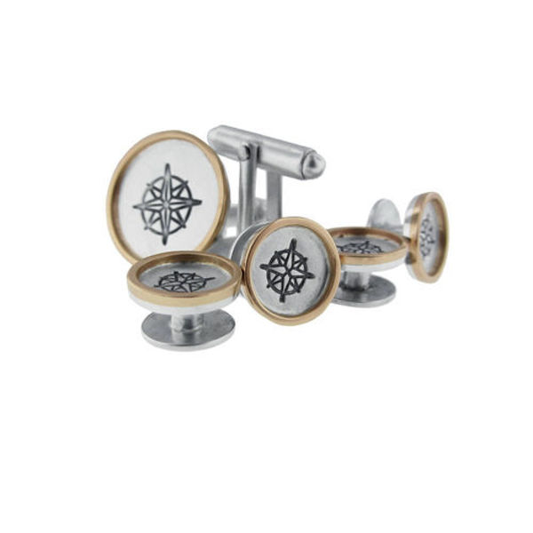 Picture of Sterling Silver with 14K Gold Rimmed Shirt Studs & Cufflinks Set