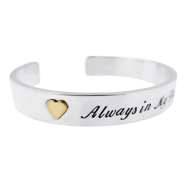 Picture of Silver Wide Cuff Bracelet with Gold Raised Accent