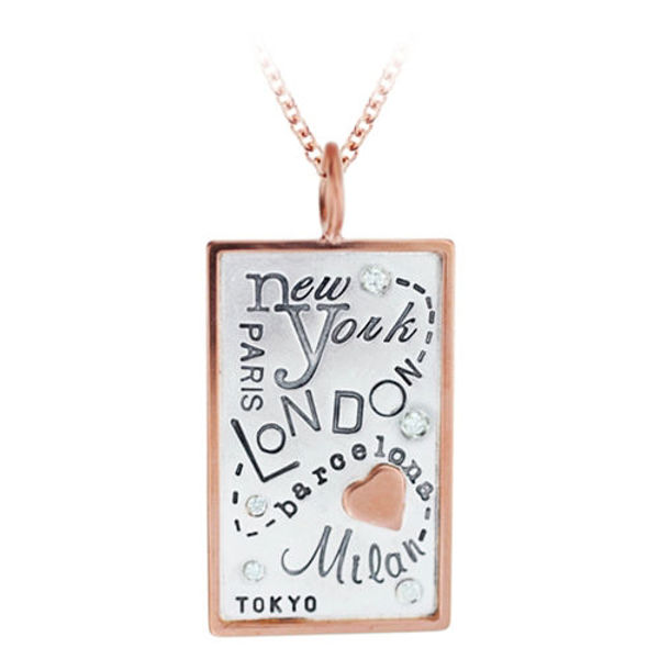 Picture of Fashion Cities - Sterling Silver & 14K Gold Rimmed Charm Necklace 